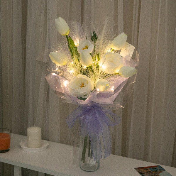 블랑 튤립 꽃다발 45cm_P4S_V  (LED전구포함)플라워트리